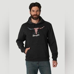 Wrangler Gray Longhorn American Flag Hoodie Sweatshirt Western USA